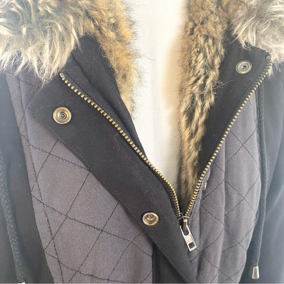 French Connection FC Jeans Faux-Fur Hood Quilted Parka Coat Black/Charcoal, US 6 - Picture 7 of 11
